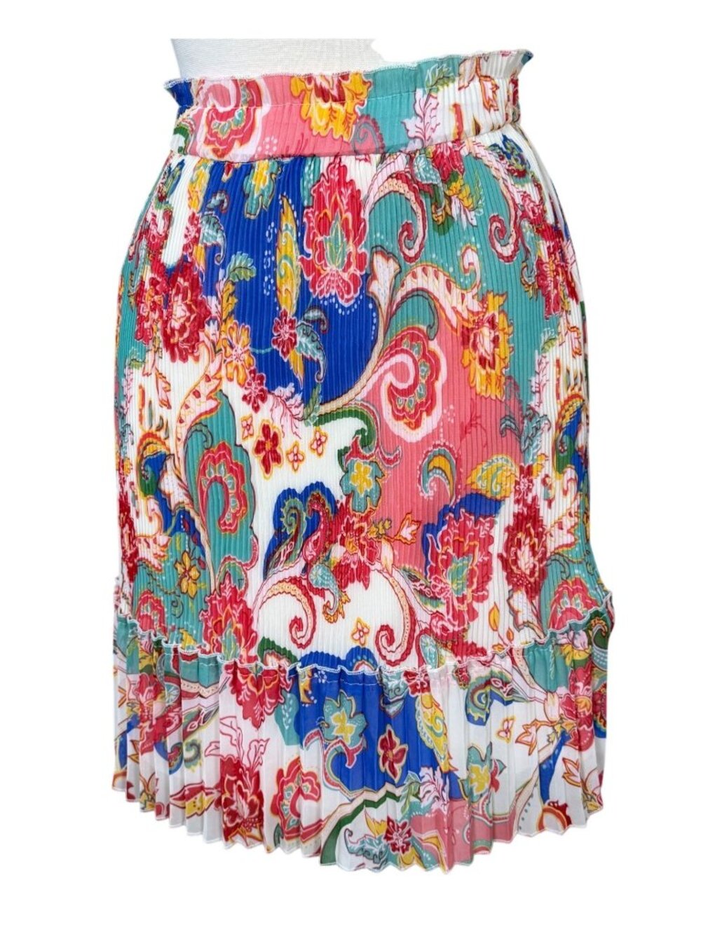 C & A Yessica Pleated Plisse Midi Knee Length Multicolor Paisley Floral Skirt 38
